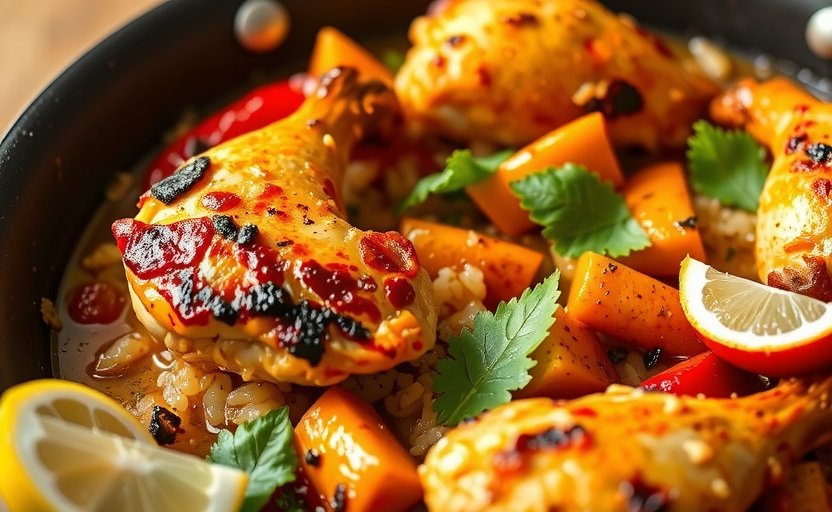 Delicious Spanish chicken paella dish